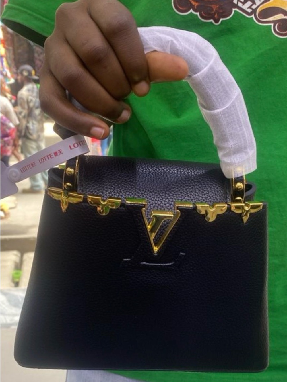 Black Leather Top-Handle Bag with Gold Hardware